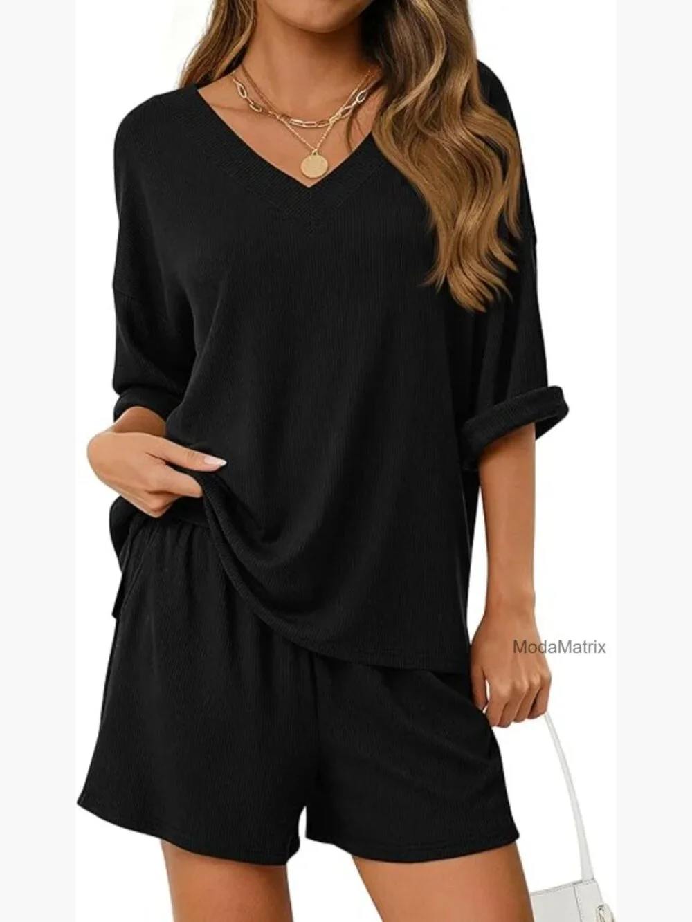 Oversized V-Neck Half Sleeve Top with High Waist Shorts Lounge Set